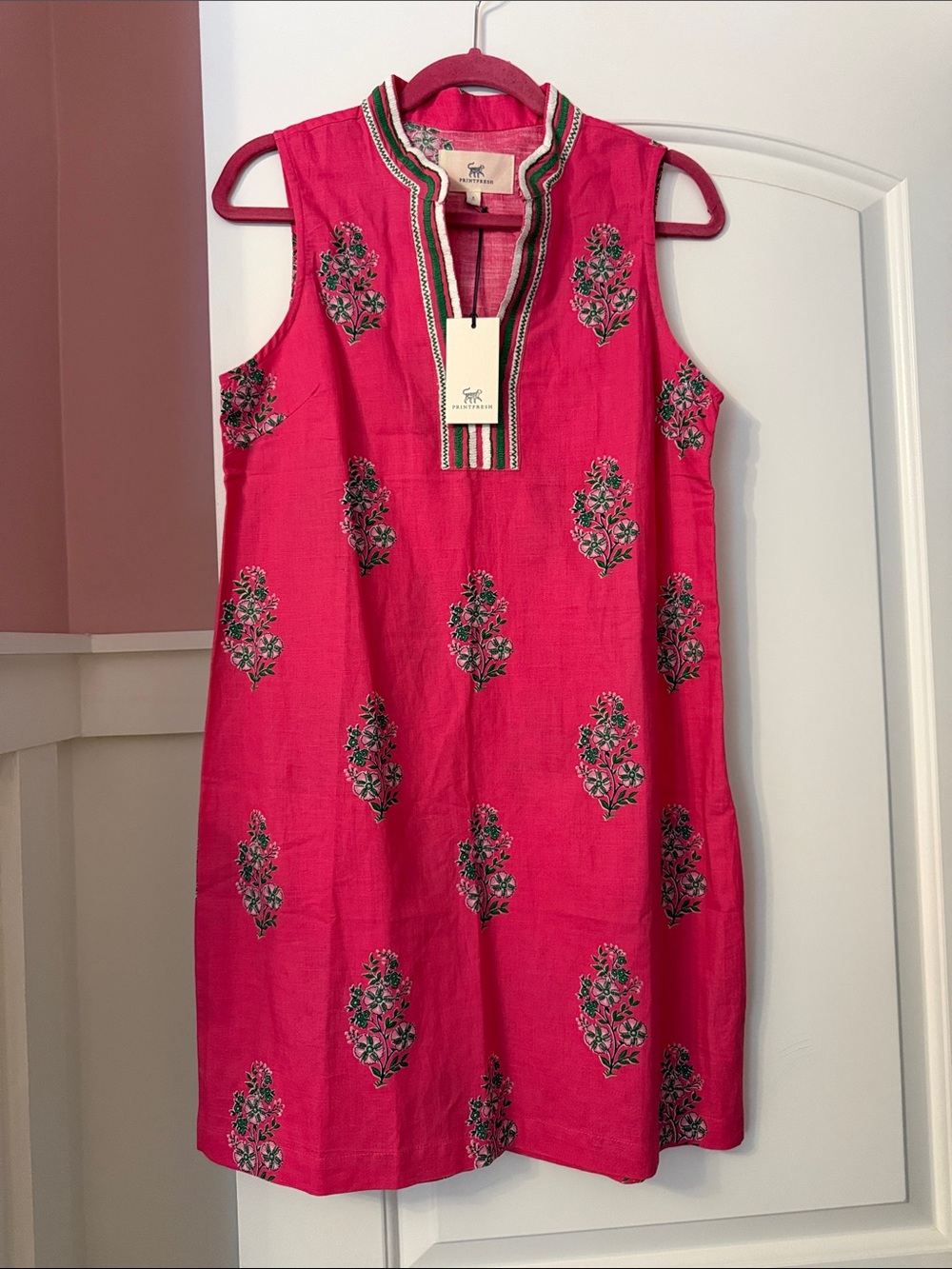Printfresh Bright Pink Sleeveless Embroidered Shift Dress